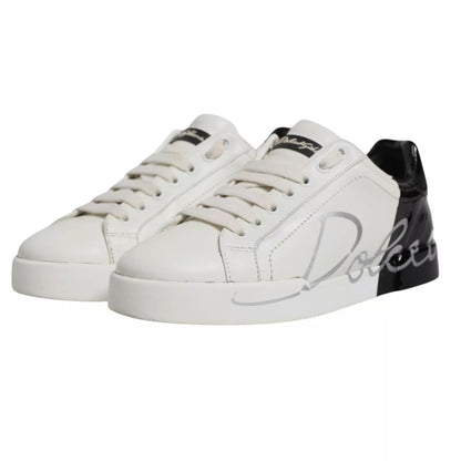 Dolce & Gabbana White & Black Logo Portofino Men's Sneaker