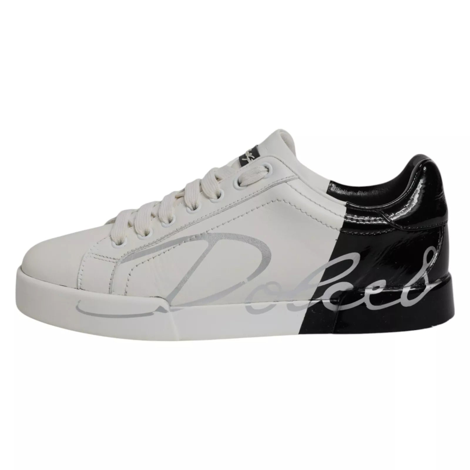 Dolce & Gabbana White & Black Logo Portofino Men's Sneaker