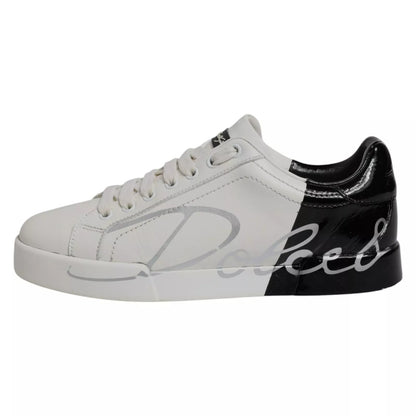 Dolce & Gabbana White & Black Logo Portofino Men's Sneaker