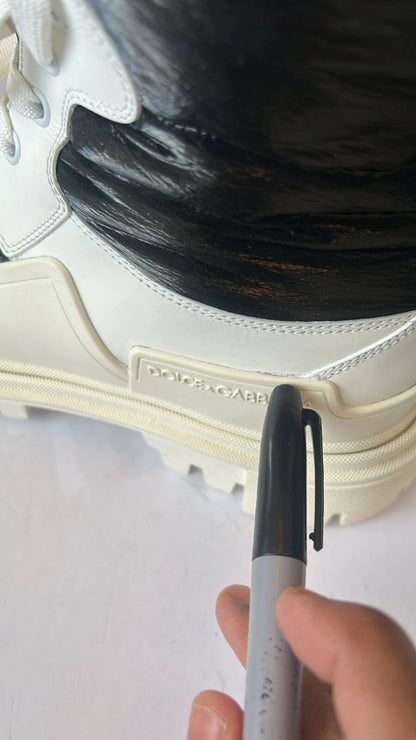 Dolce & Gabbana White Padded Mid Calf Lace Up Boots