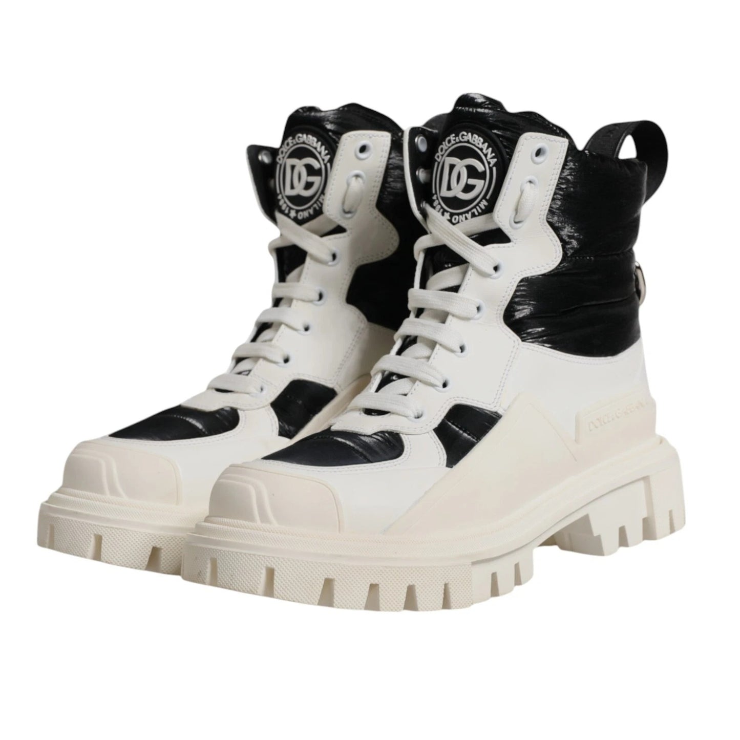 Dolce & Gabbana White Padded Mid Calf Lace Up Boots