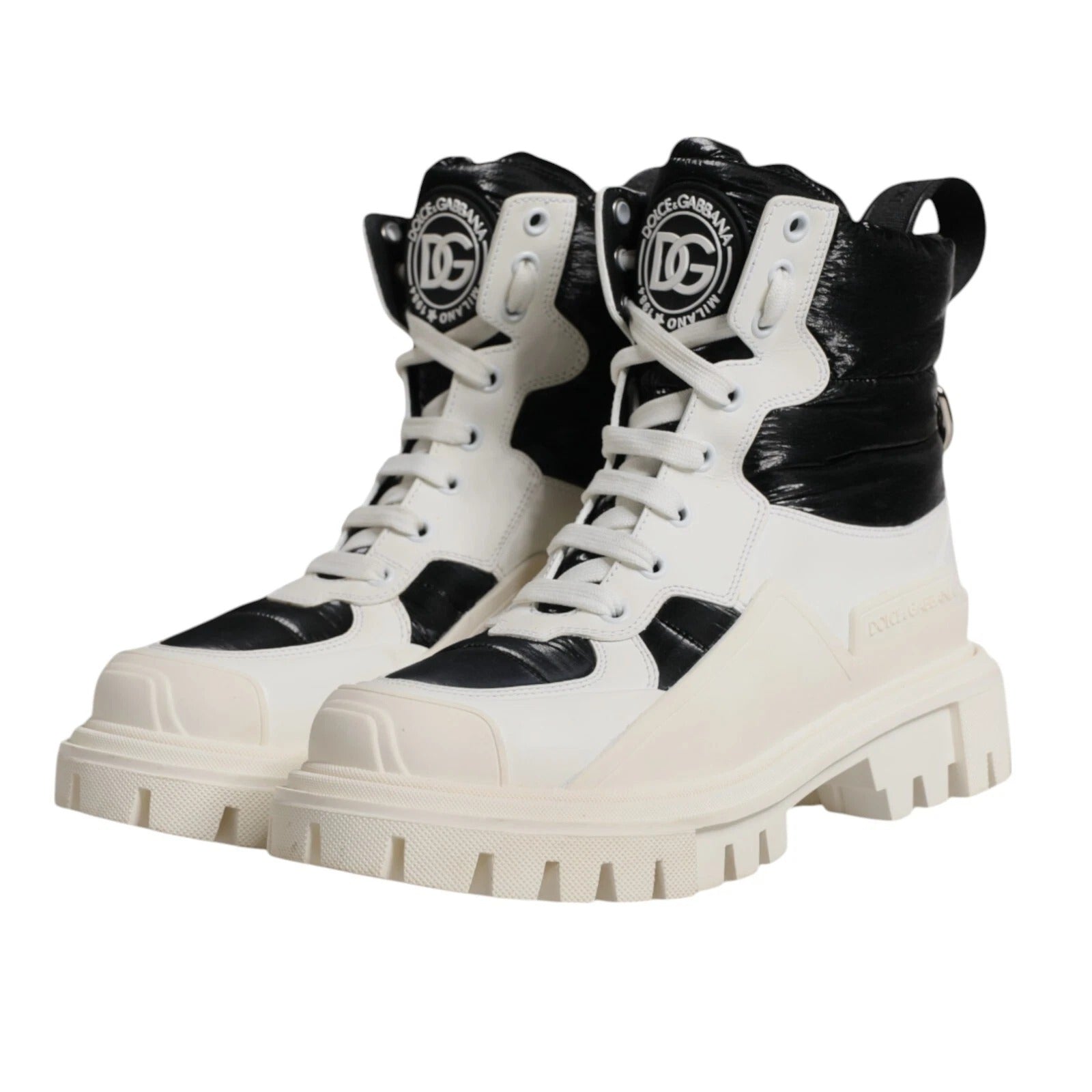 Dolce & Gabbana White Padded Mid Calf Lace Up Boots