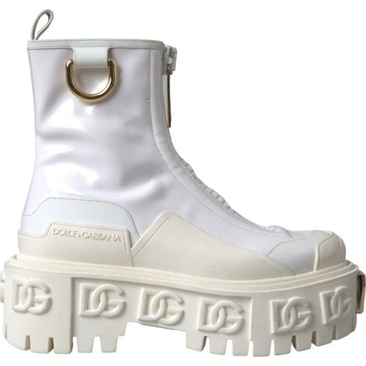 Dolce & Gabbana White Leather Rubber Logo Ankle Boots