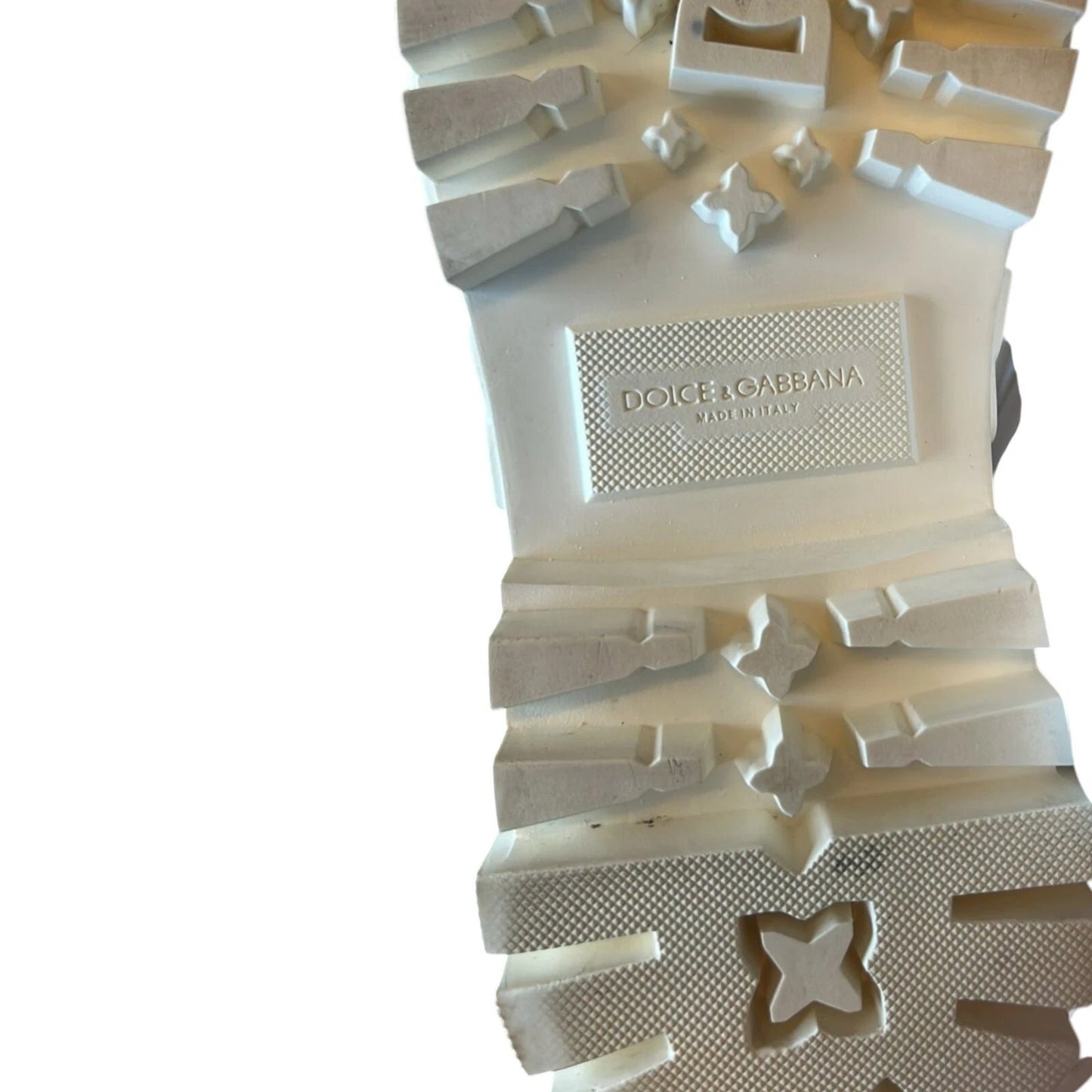 Dolce & Gabbana White Leather Rubber Logo Ankle Boots