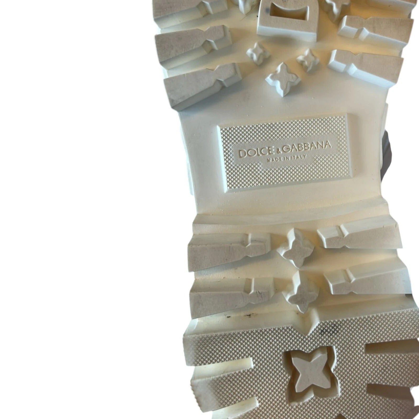Dolce & Gabbana White Leather Rubber Logo Ankle Boots
