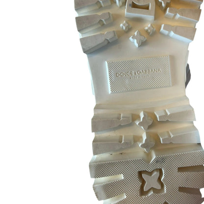 Dolce & Gabbana White Leather Rubber Logo Ankle Boots