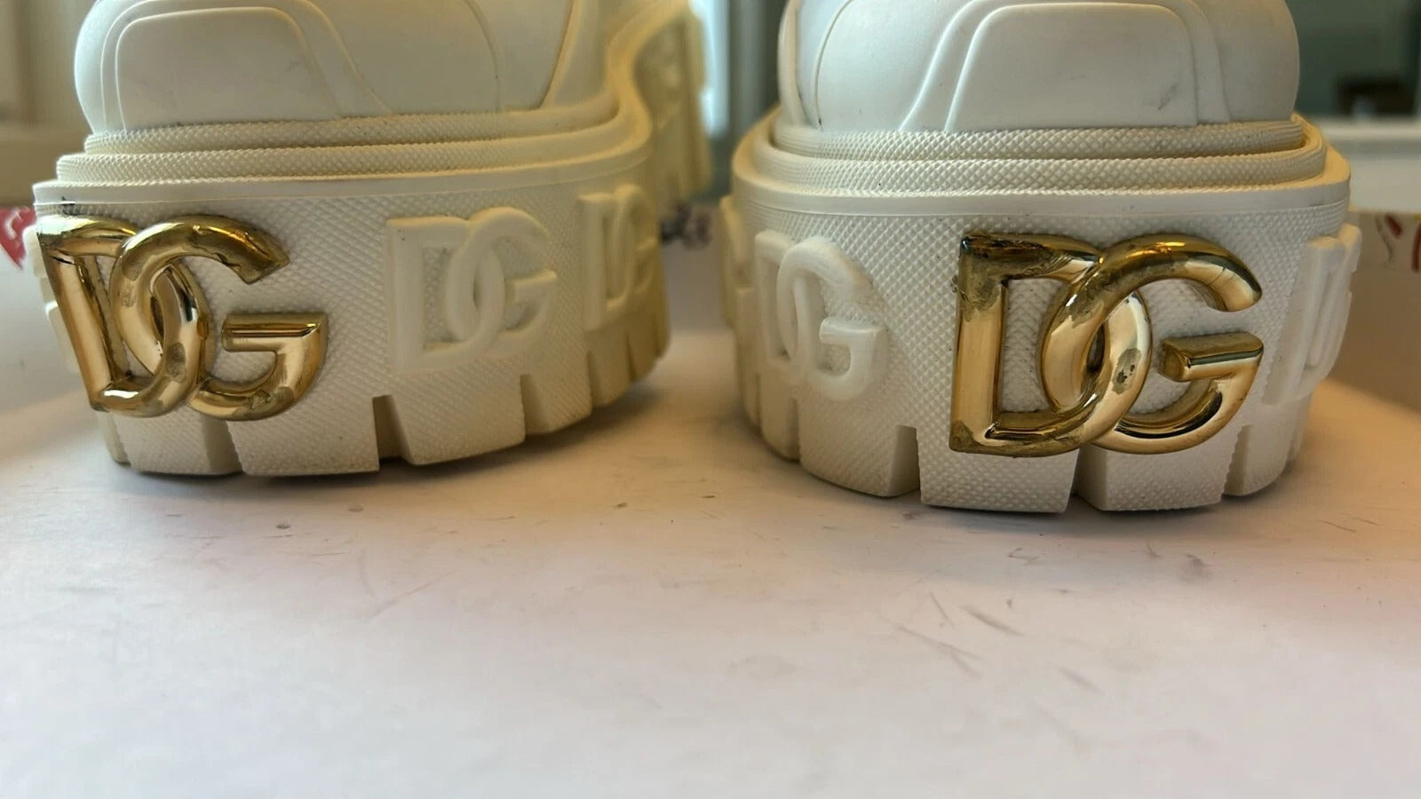 Dolce & Gabbana White Leather Rubber Logo Ankle Boots