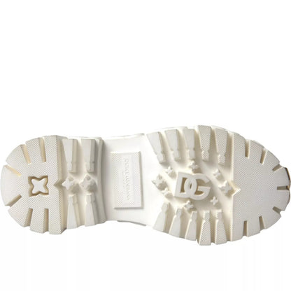 Dolce & Gabbana White Leather Rubber Logo Ankle Boots