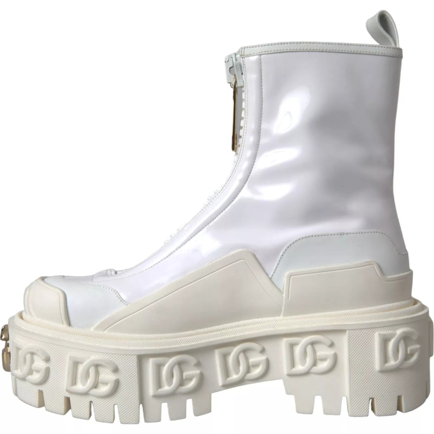 Dolce & Gabbana White Leather Rubber Logo Ankle Boots