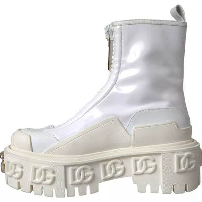 Dolce & Gabbana White Leather Rubber Logo Ankle Boots
