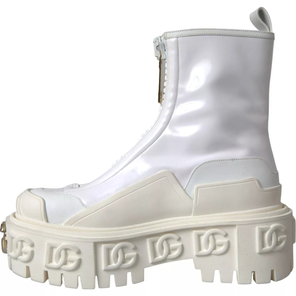 Dolce & Gabbana White Leather Rubber Logo Ankle Boots