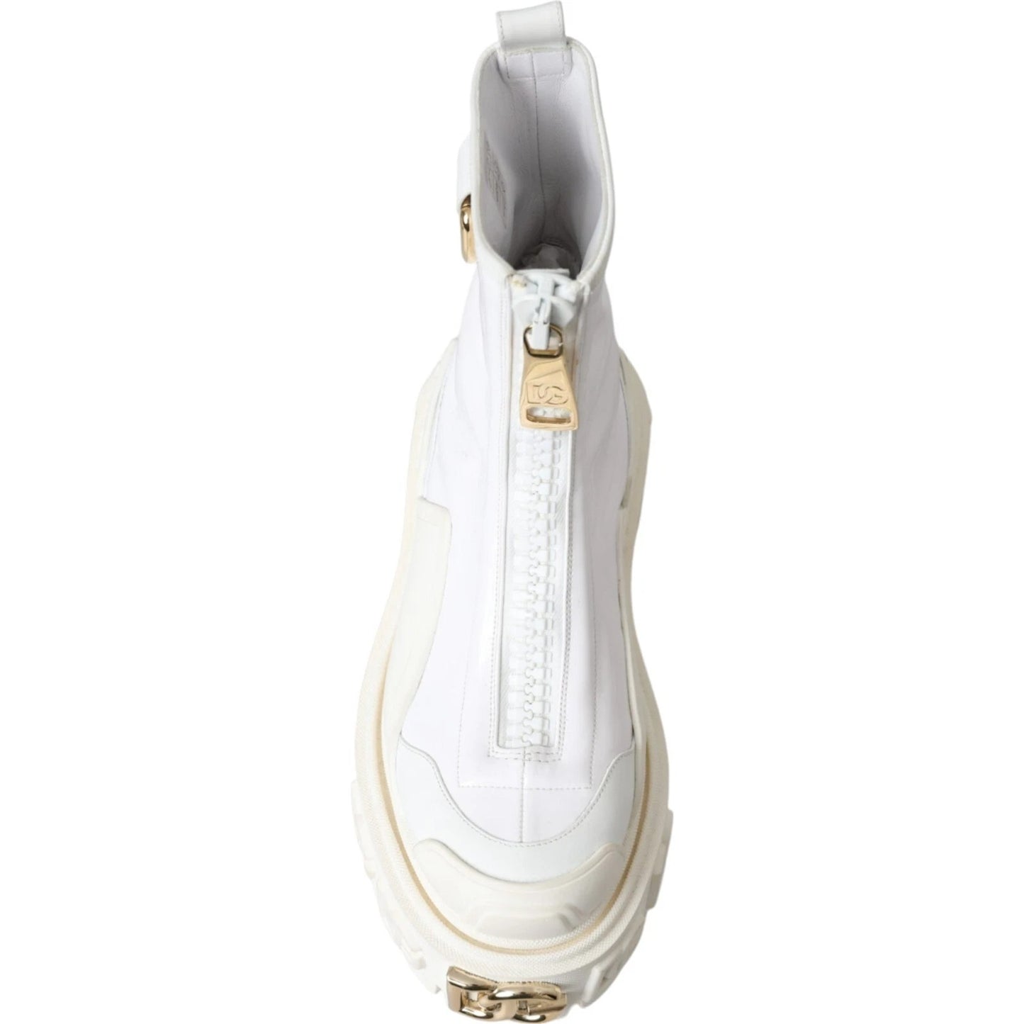Dolce & Gabbana White Leather Rubber Logo Ankle Boots