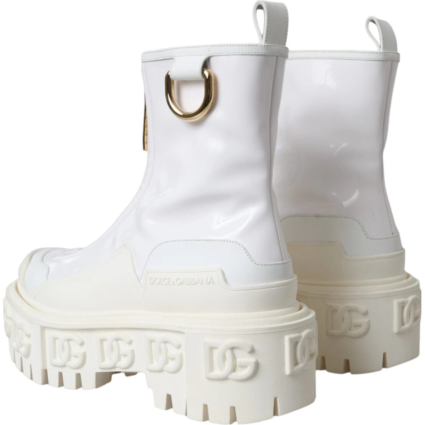 Dolce & Gabbana White Leather Rubber Logo Ankle Boots