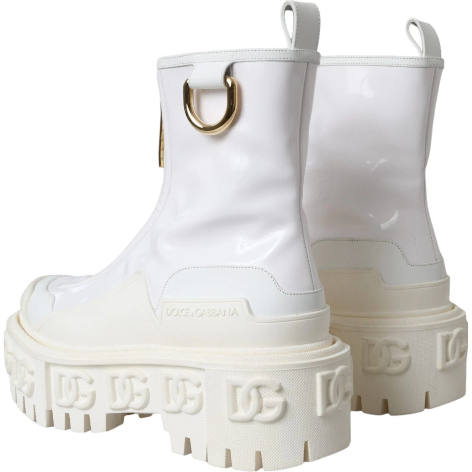 Dolce & Gabbana White Leather Rubber Logo Ankle Boots