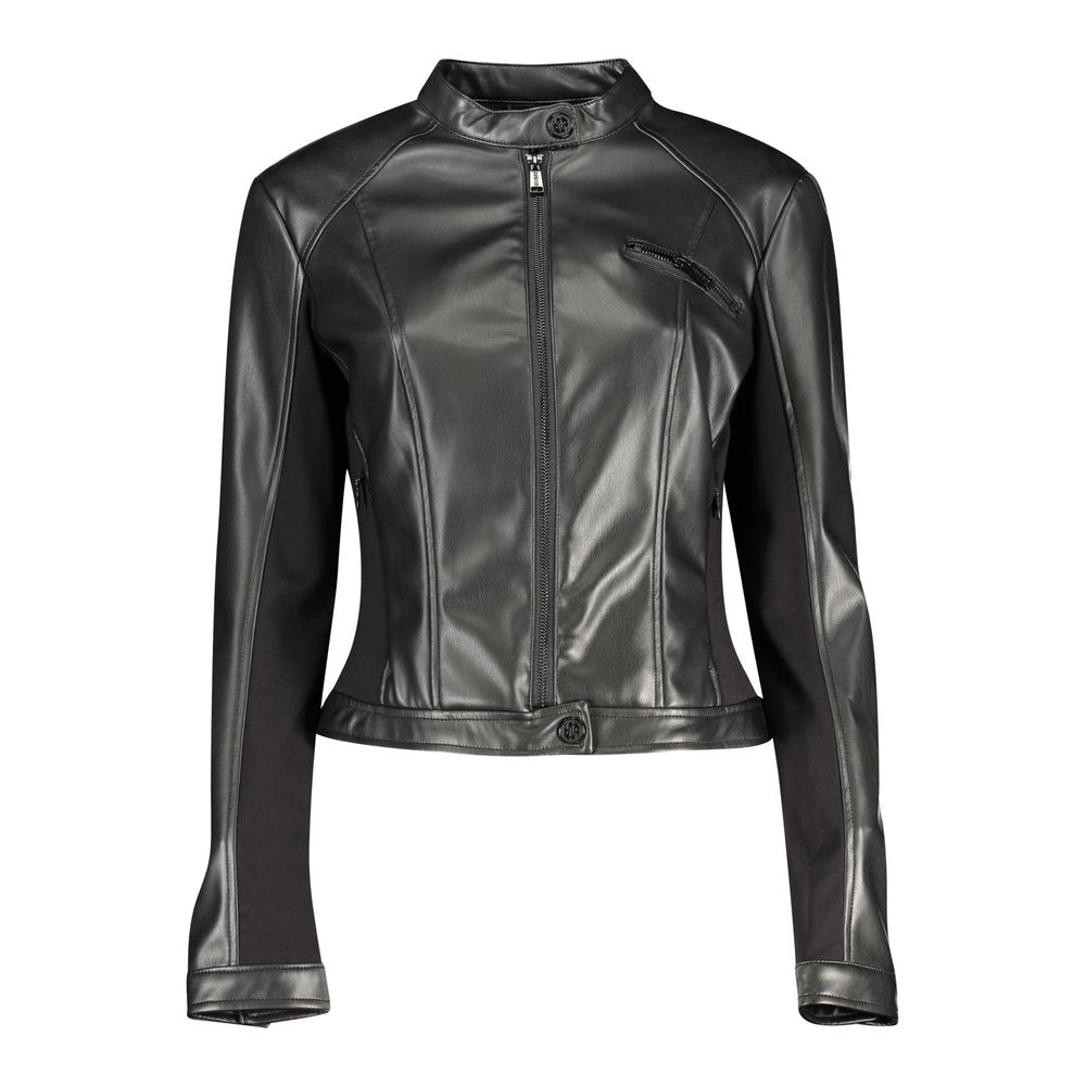 Guess Jeans Black Faux Leather Biker Jacket for Women