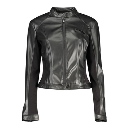 Guess Jeans Black Faux Leather Biker Jacket for Women