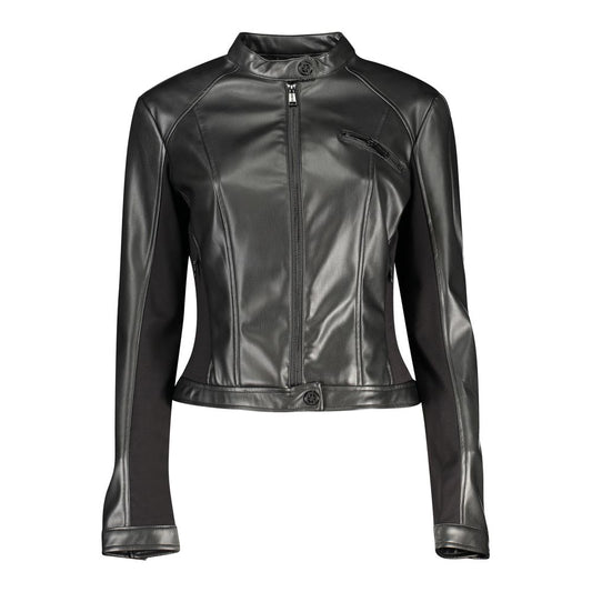 Guess Jeans Black Faux Leather Biker Jacket for Women