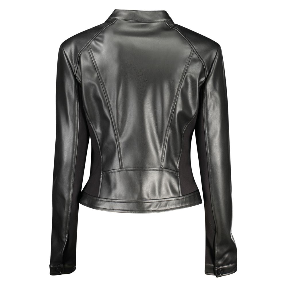 Guess Jeans Black Faux Leather Biker Jacket for Women