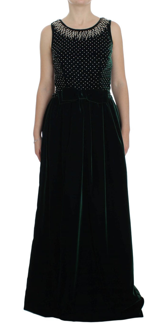  - Enchanted Emerald Velvet Crystal Maxi Dress