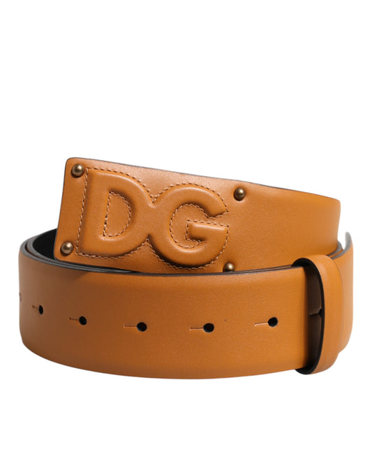 Dolce & Gabbana Brown Leather DG Logo Embossed Belt