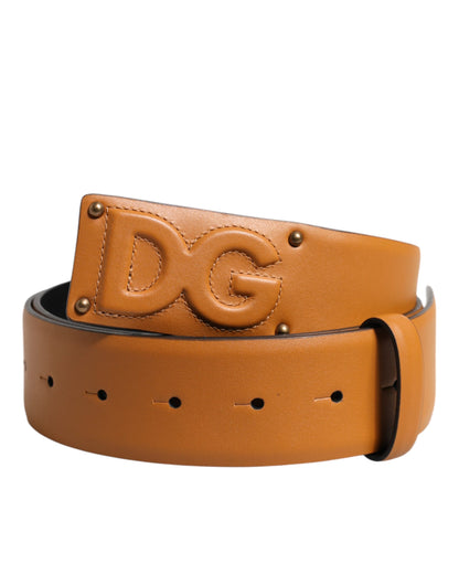 Dolce & Gabbana Brown Leather DG Logo Embossed Belt
