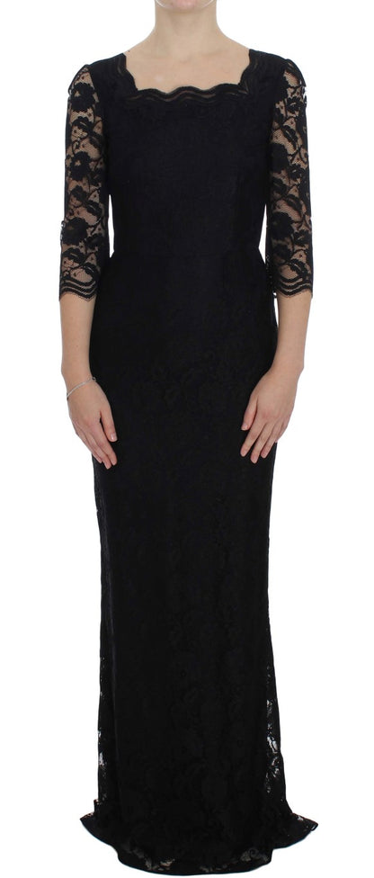  - Elegant Black Floral Lace Maxi Dress