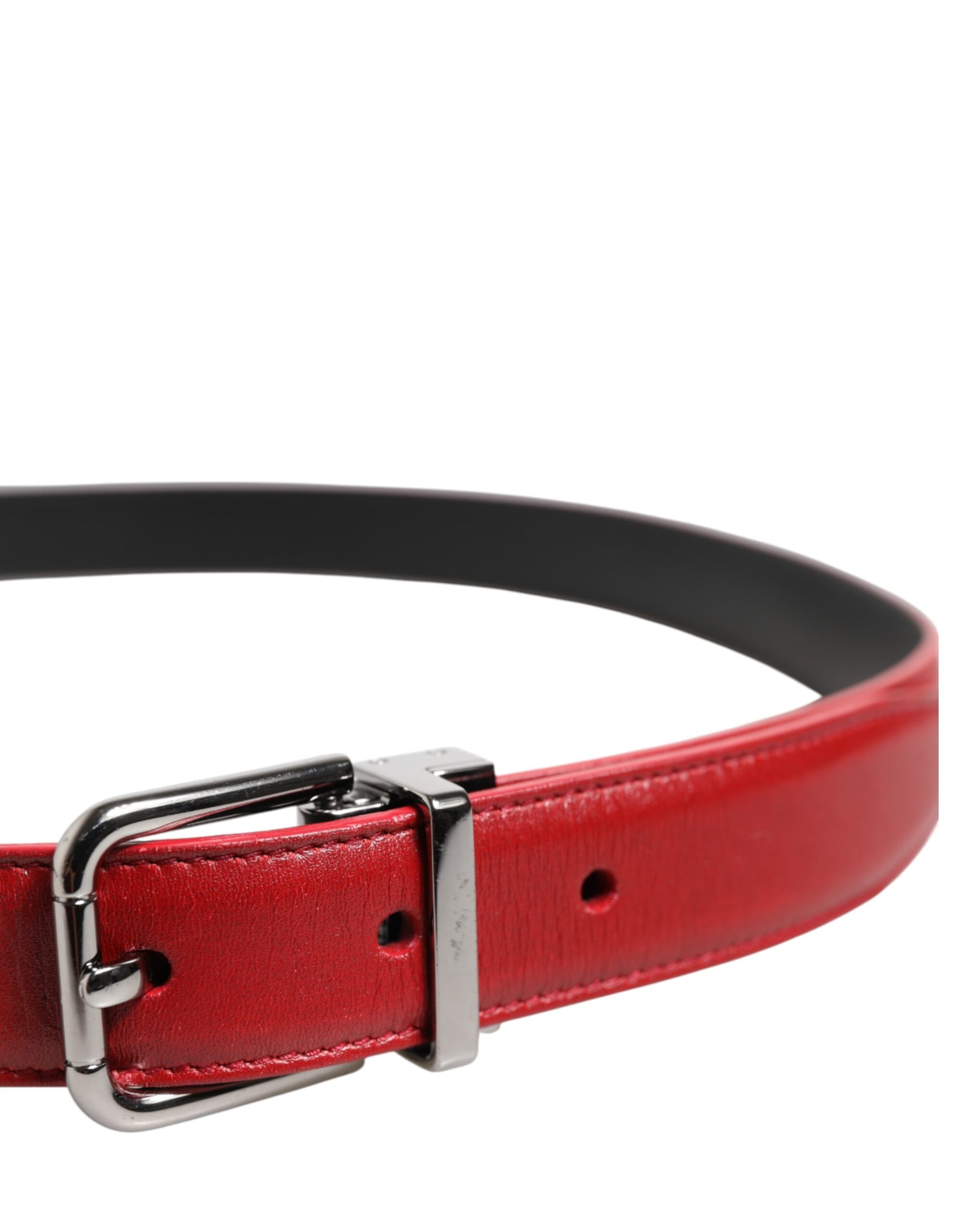 Dolce & Gabbana Red Leather Metal Buckle Belt