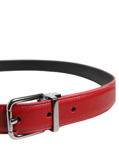 Dolce & Gabbana Red Leather Metal Buckle Belt
