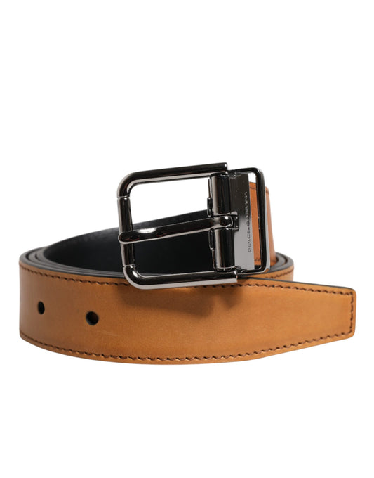 Dolce & Gabbana Brown Classic Calf Leather Belt with Silver Buckle