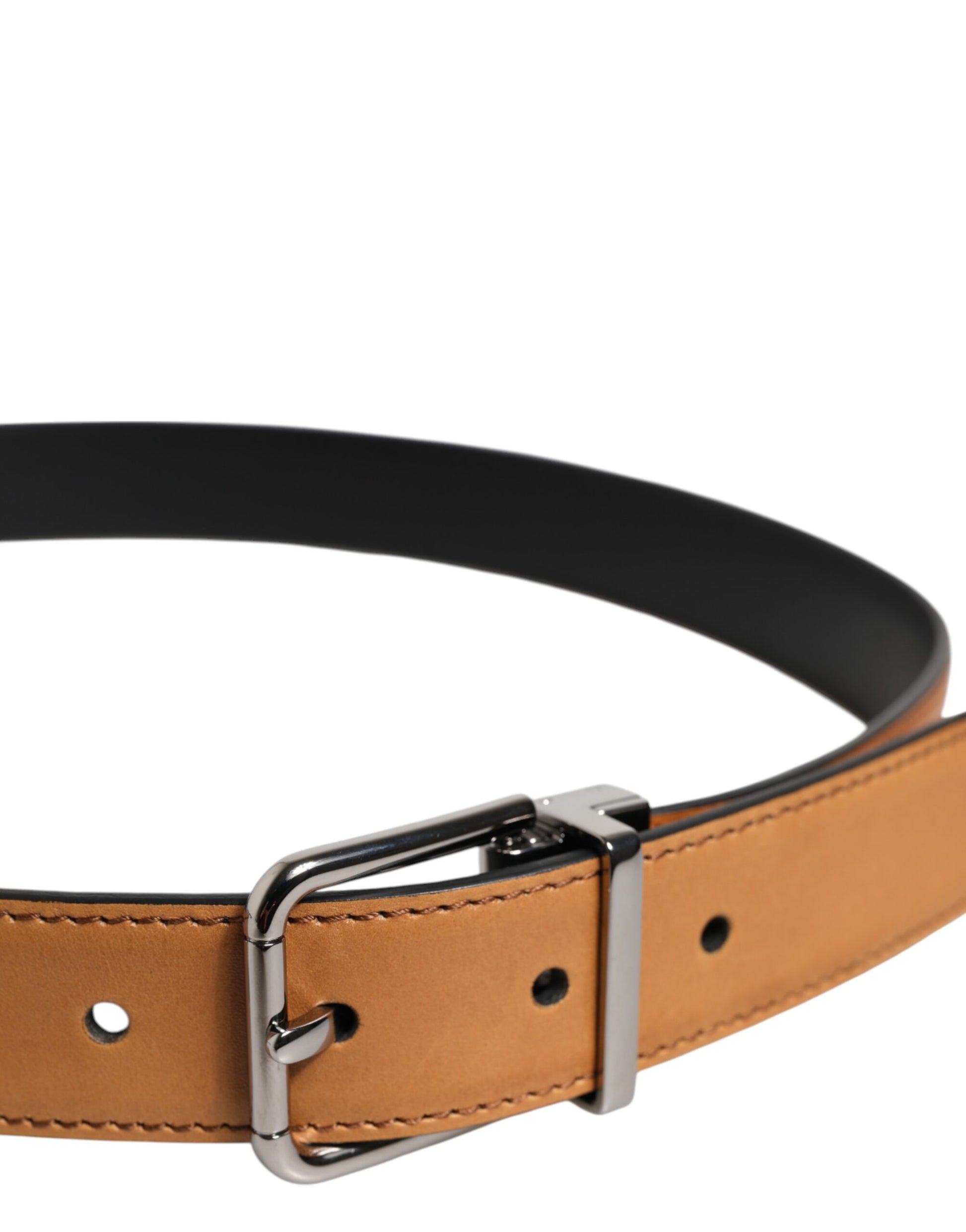 Dolce & Gabbana Brown Classic Calf Leather Belt with Silver Buckle