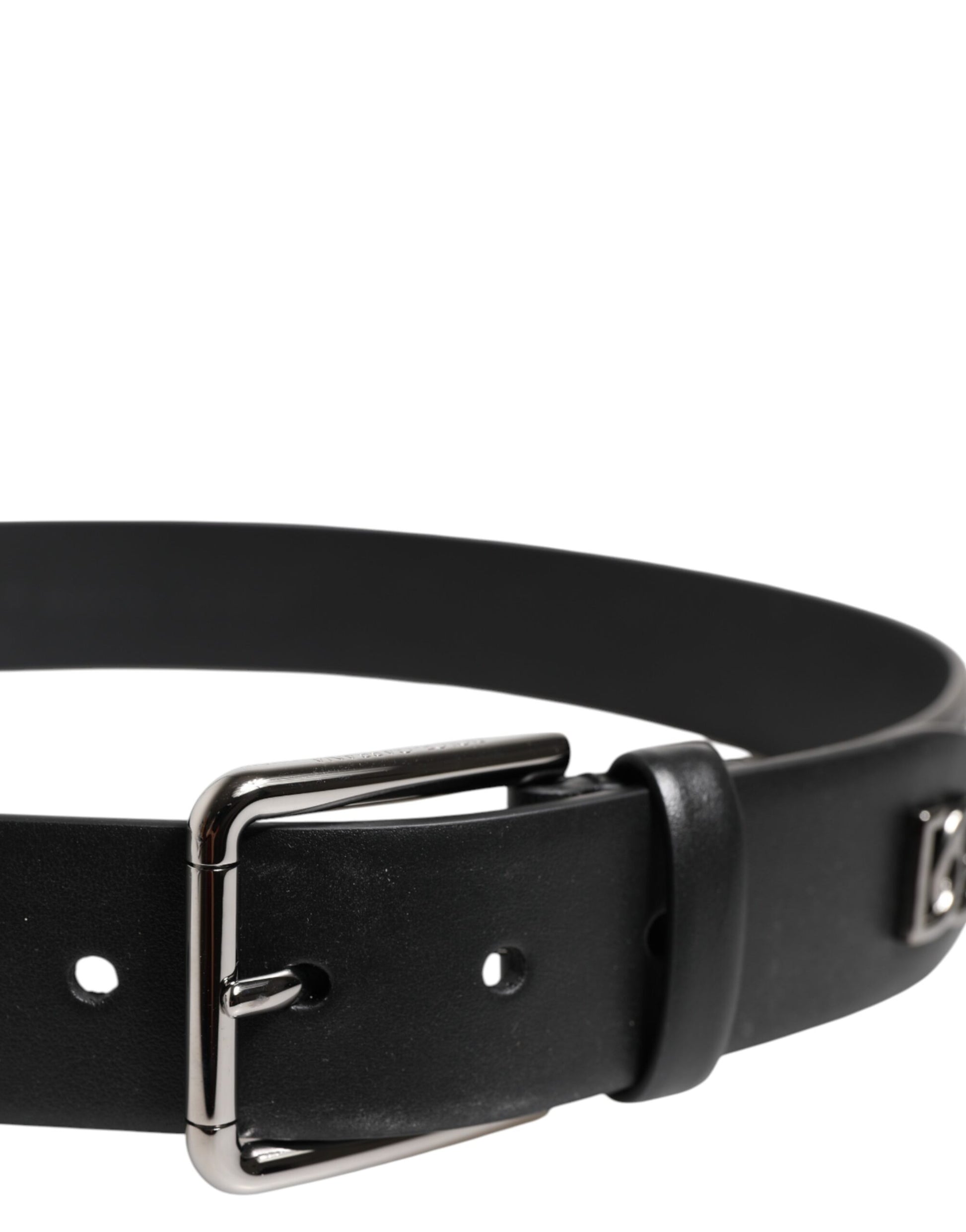 Dolce & Gabbana Black Calf Leather Studded Belt with Silver Buckle
