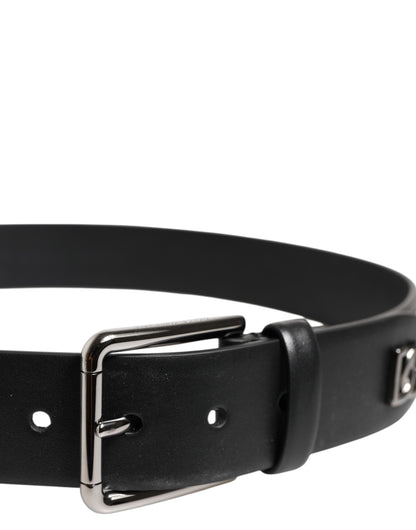 Dolce & Gabbana Black Calf Leather Studded Belt with Silver Buckle