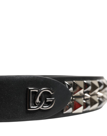 Dolce & Gabbana Black Calf Leather Studded Belt with Silver Buckle