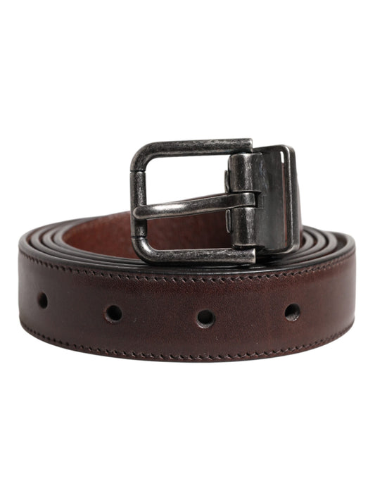 Dolce & Gabbana Brown Calf Leather Metal Buckle Belt