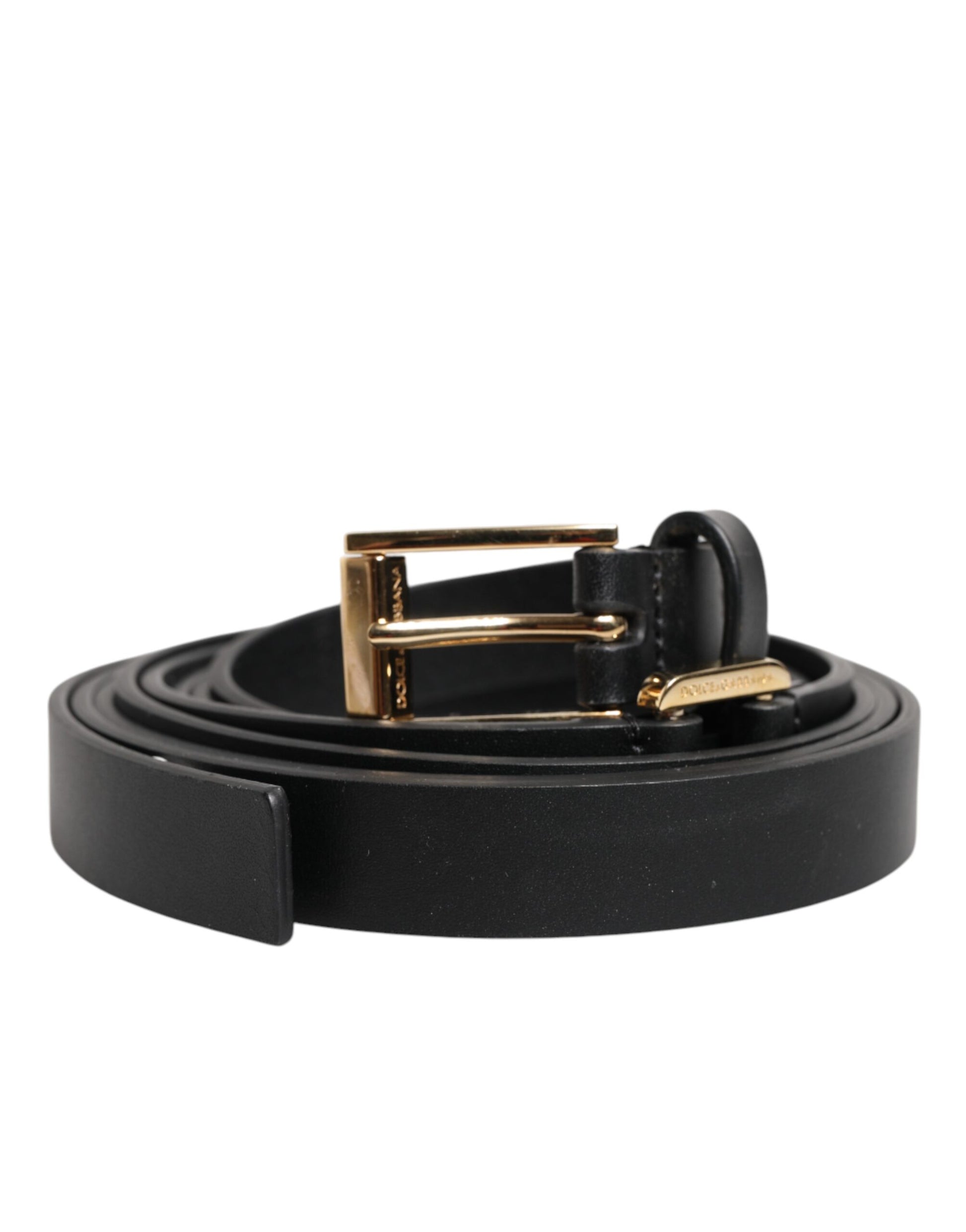 Dolce & Gabbana Black Double Strap Leather Belt with Gold Buckle