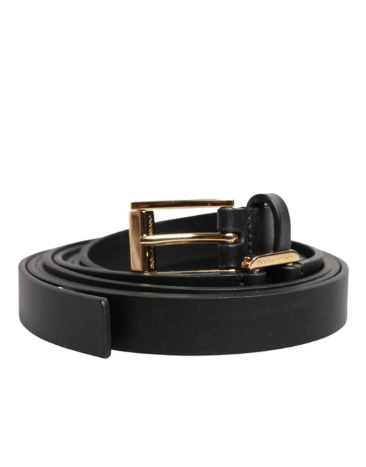 Dolce & Gabbana Black Double Strap Leather Belt with Gold Buckle