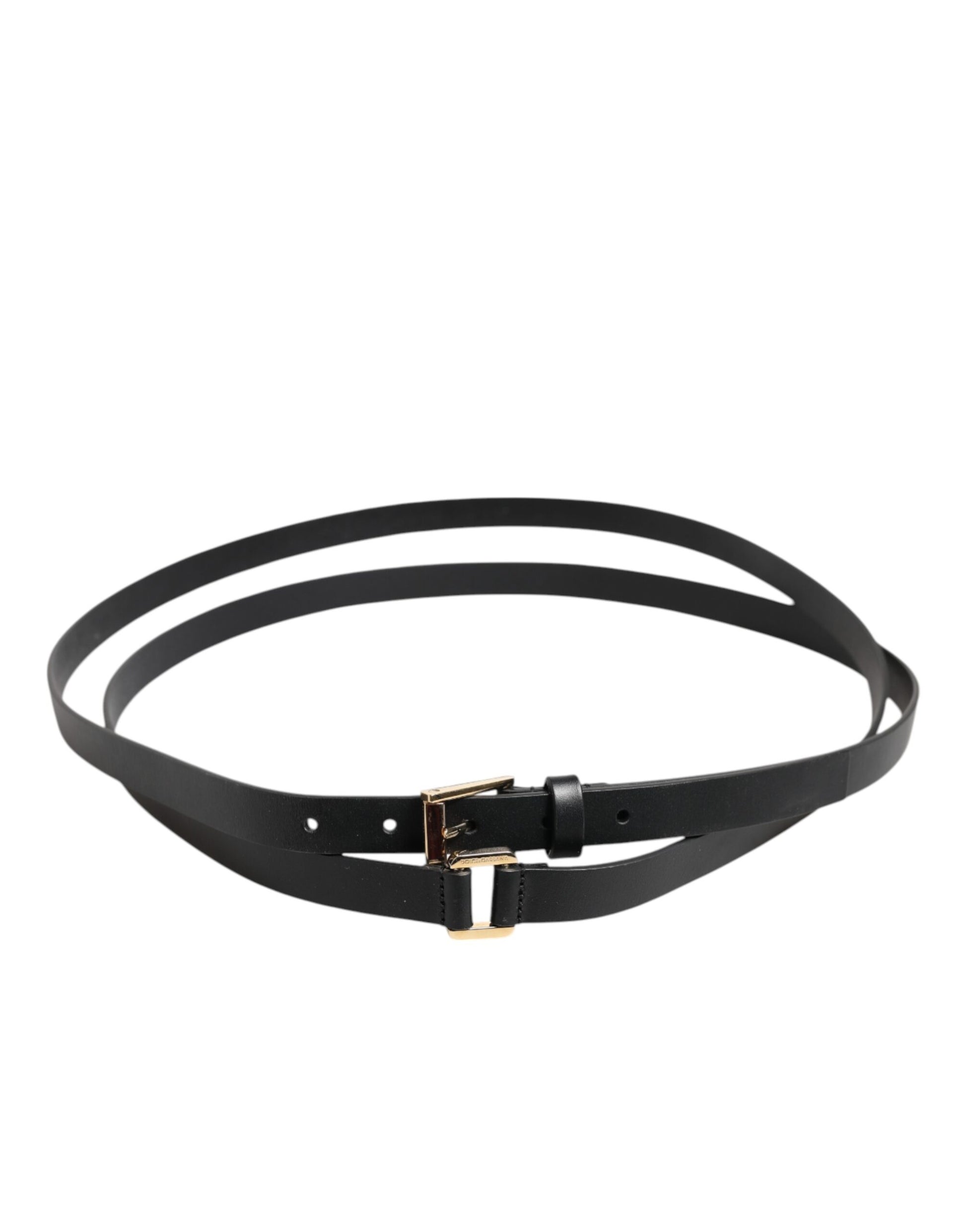 Dolce & Gabbana Black Double Strap Leather Belt with Gold Buckle