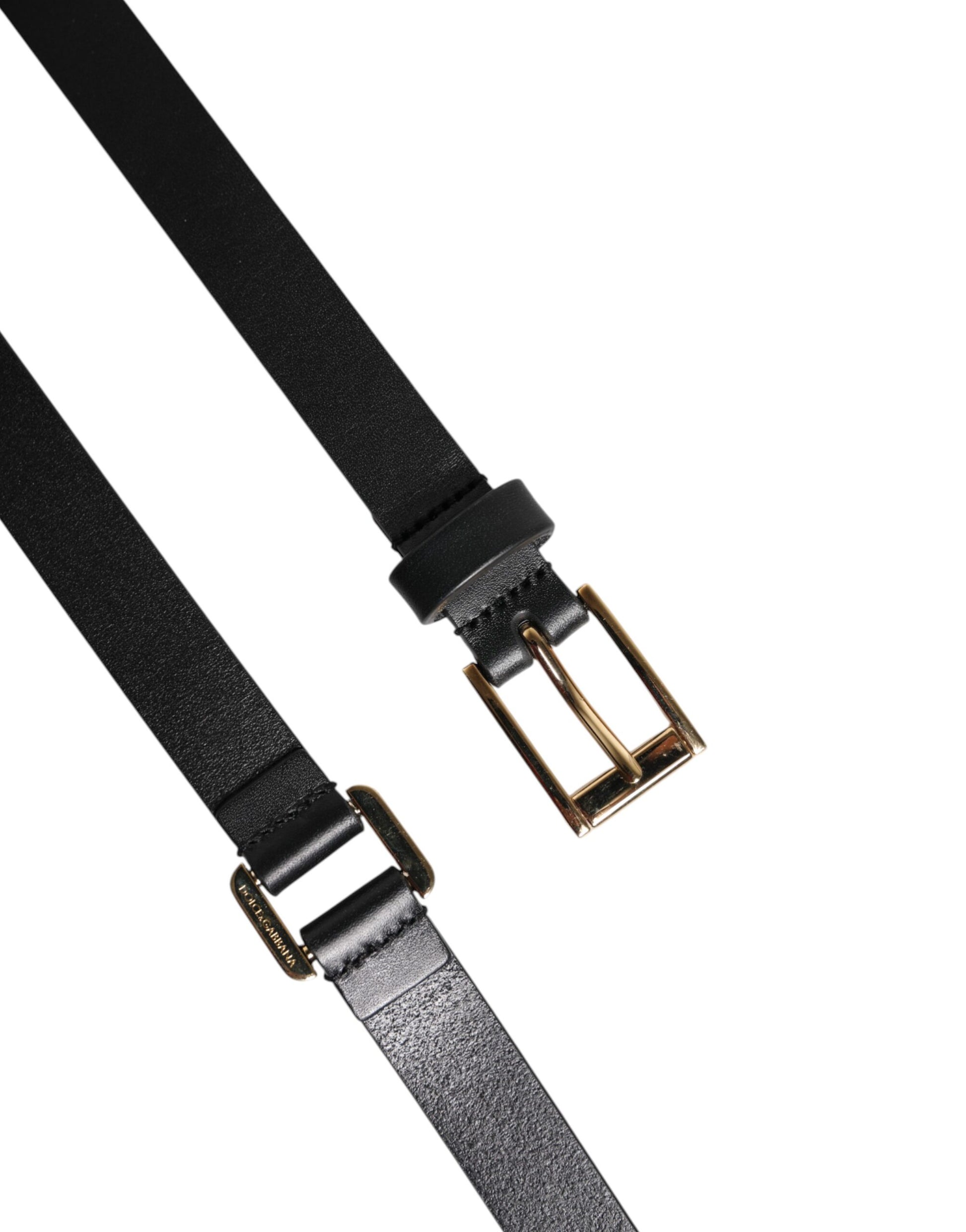 Dolce & Gabbana Black Double Strap Leather Belt with Gold Buckle