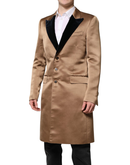 Dolce & Gabbana Brown Silk Trench Coat Jacket