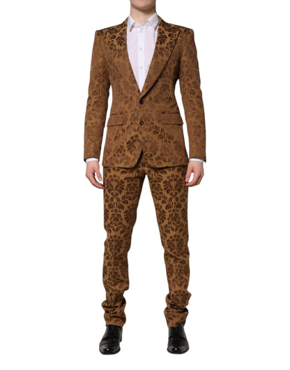 Dolce & Gabbana Brown Floral Jacquard Sicilia 2 Piece Suit