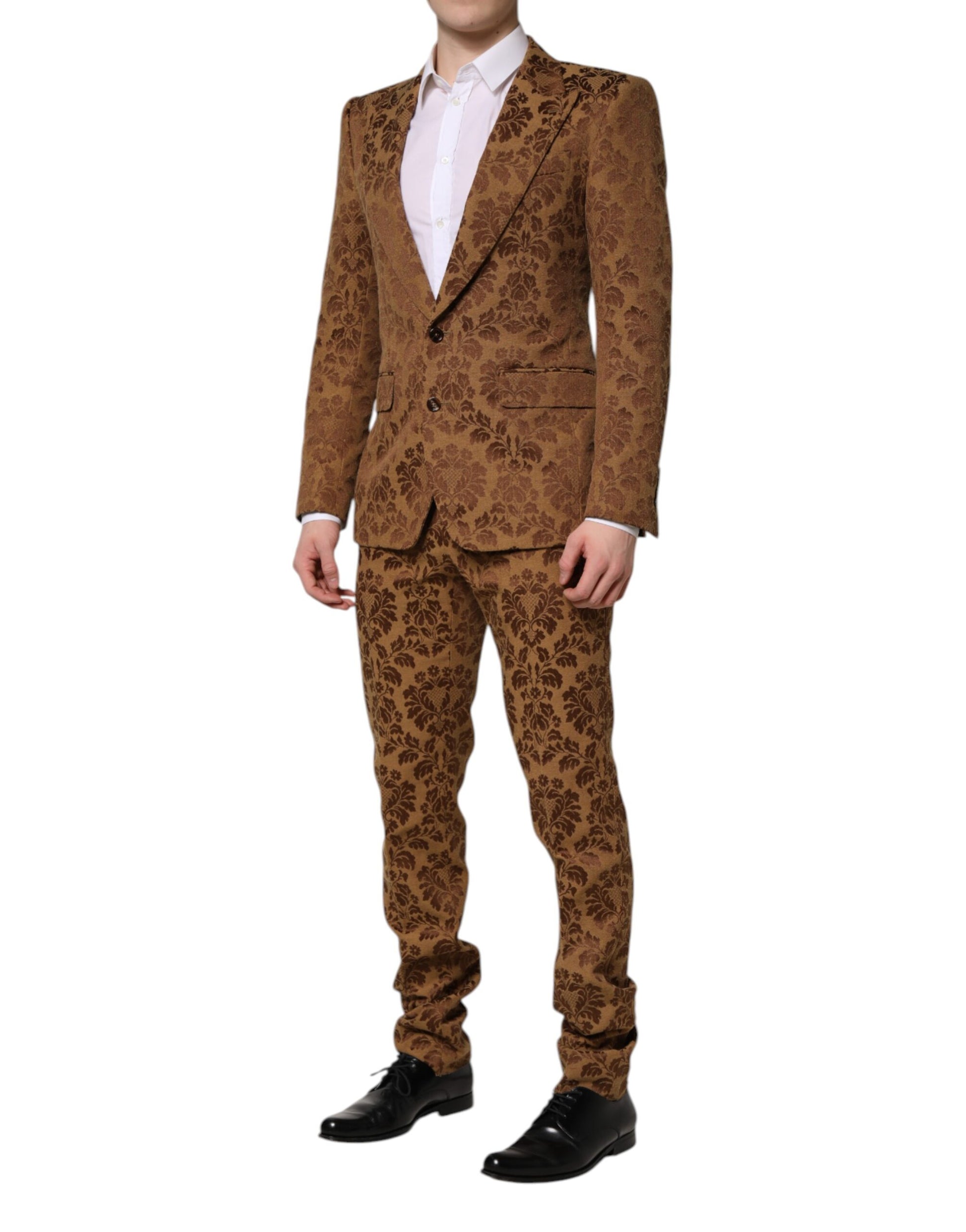 Dolce & Gabbana Brown Floral Jacquard Sicilia 2 Piece Suit