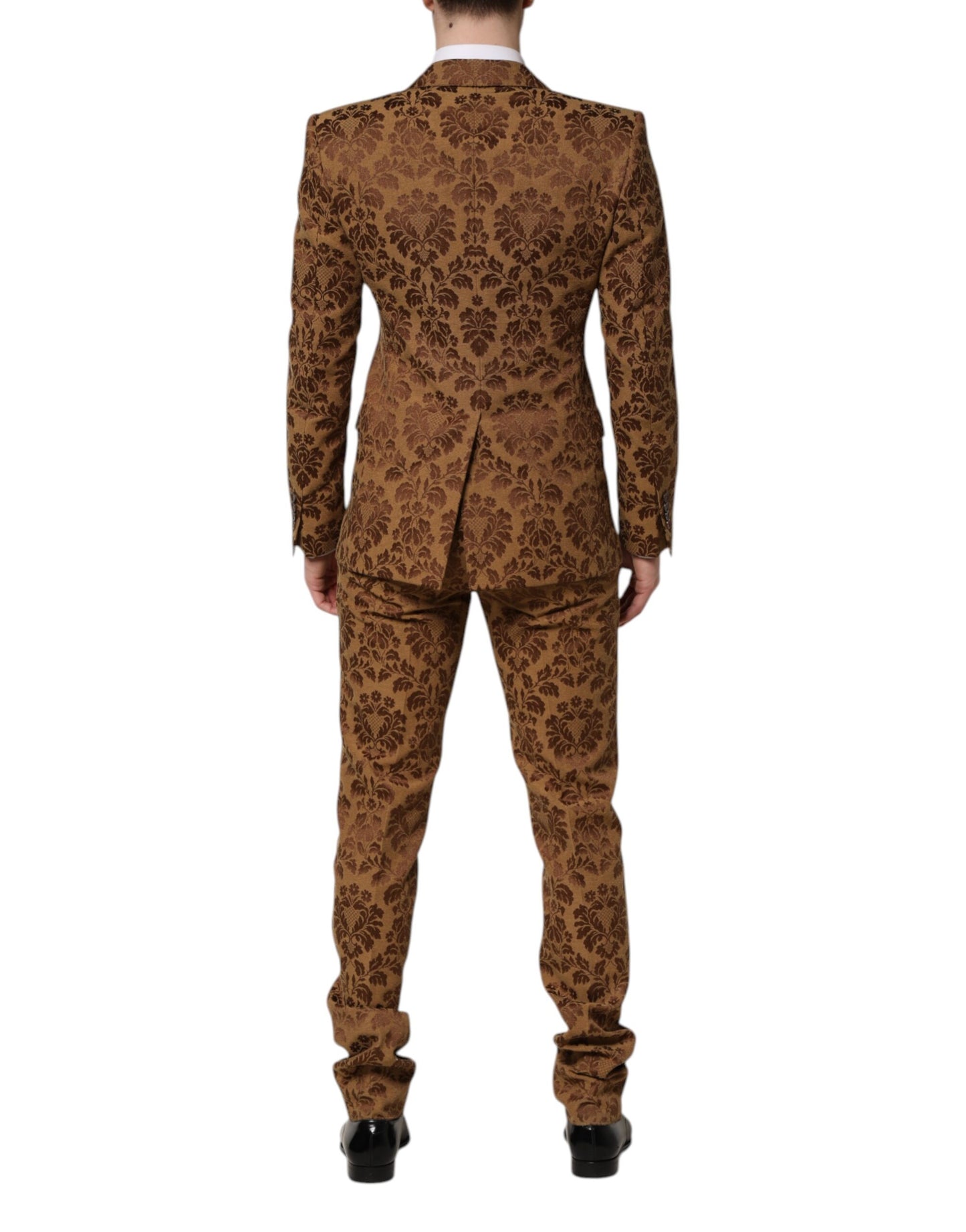 Dolce & Gabbana Brown Floral Jacquard Sicilia 2 Piece Suit