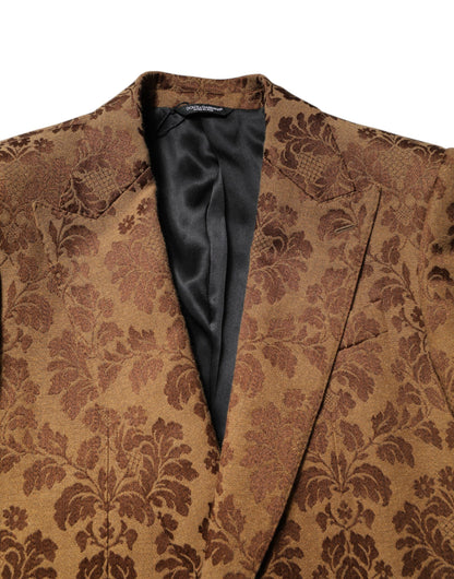 Dolce & Gabbana Brown Floral Jacquard Sicilia 2 Piece Suit