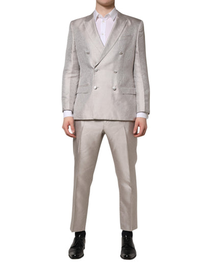 Dolce & Gabbana Light Gray Jacquard Silk Dotted Slim Fit Suit