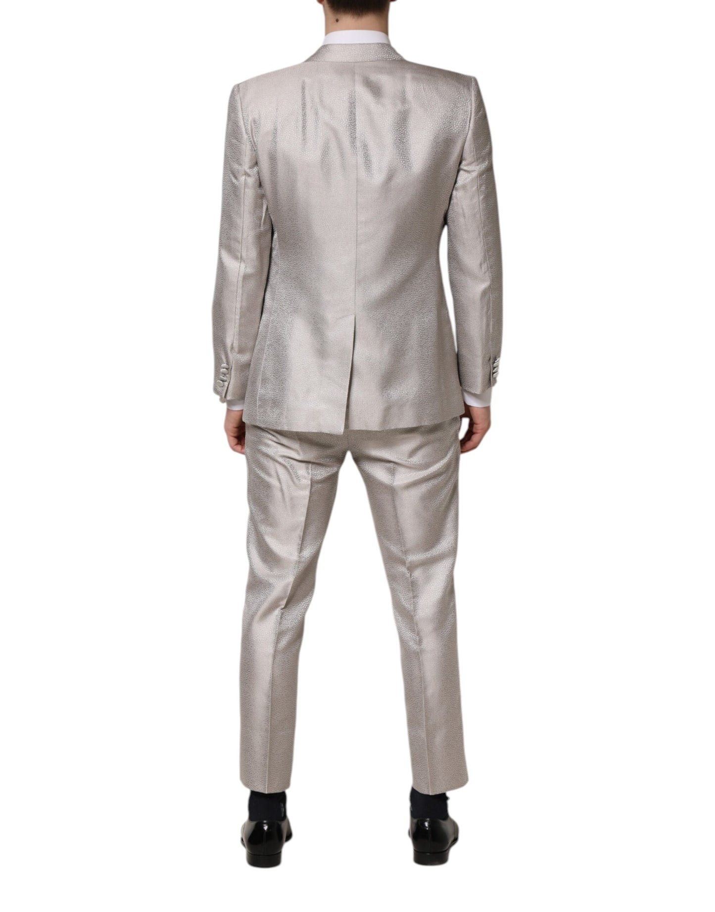 Dolce & Gabbana Light Gray Jacquard Silk Dotted Slim Fit Suit