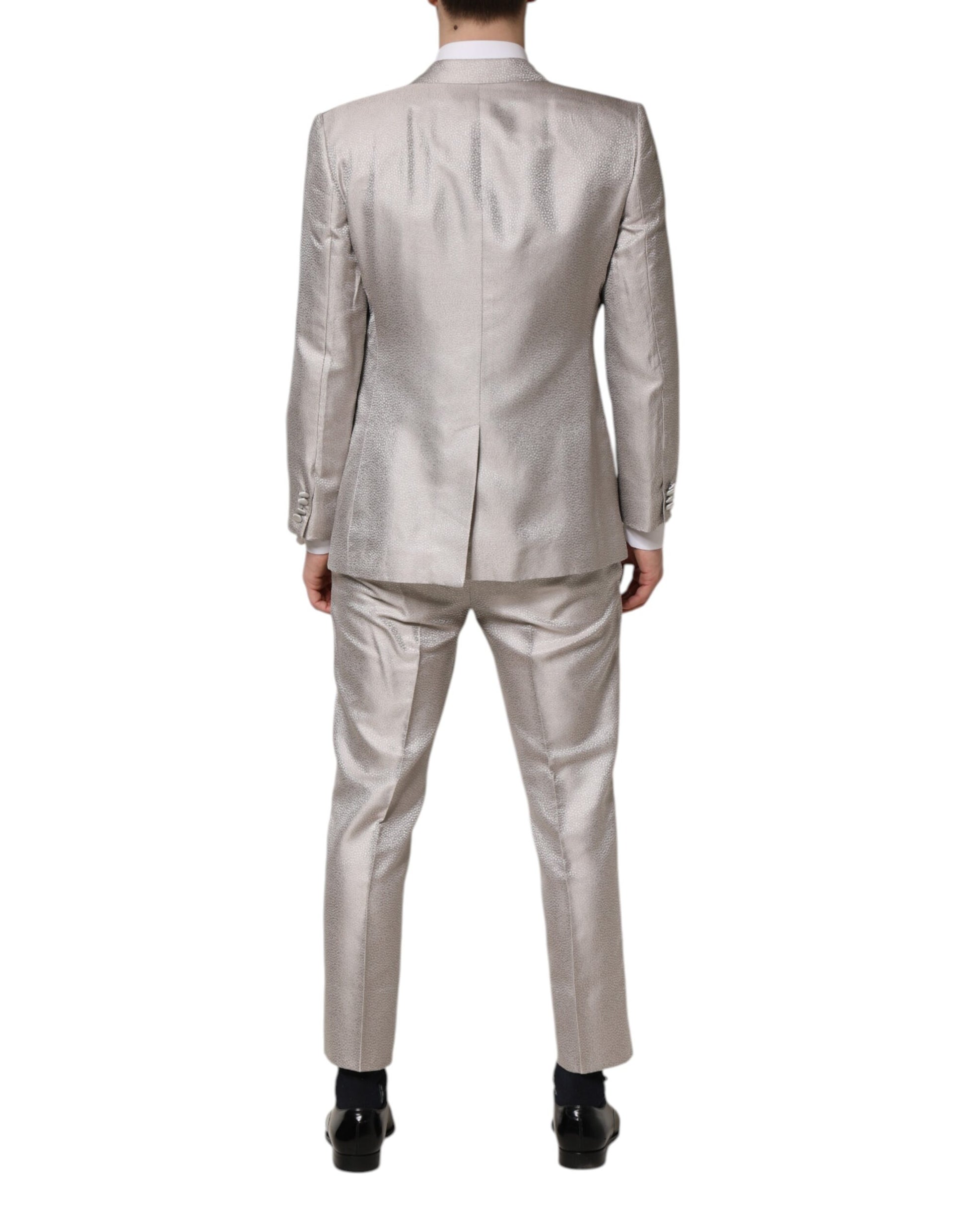 Dolce & Gabbana Light Gray Jacquard Silk Dotted Slim Fit Suit