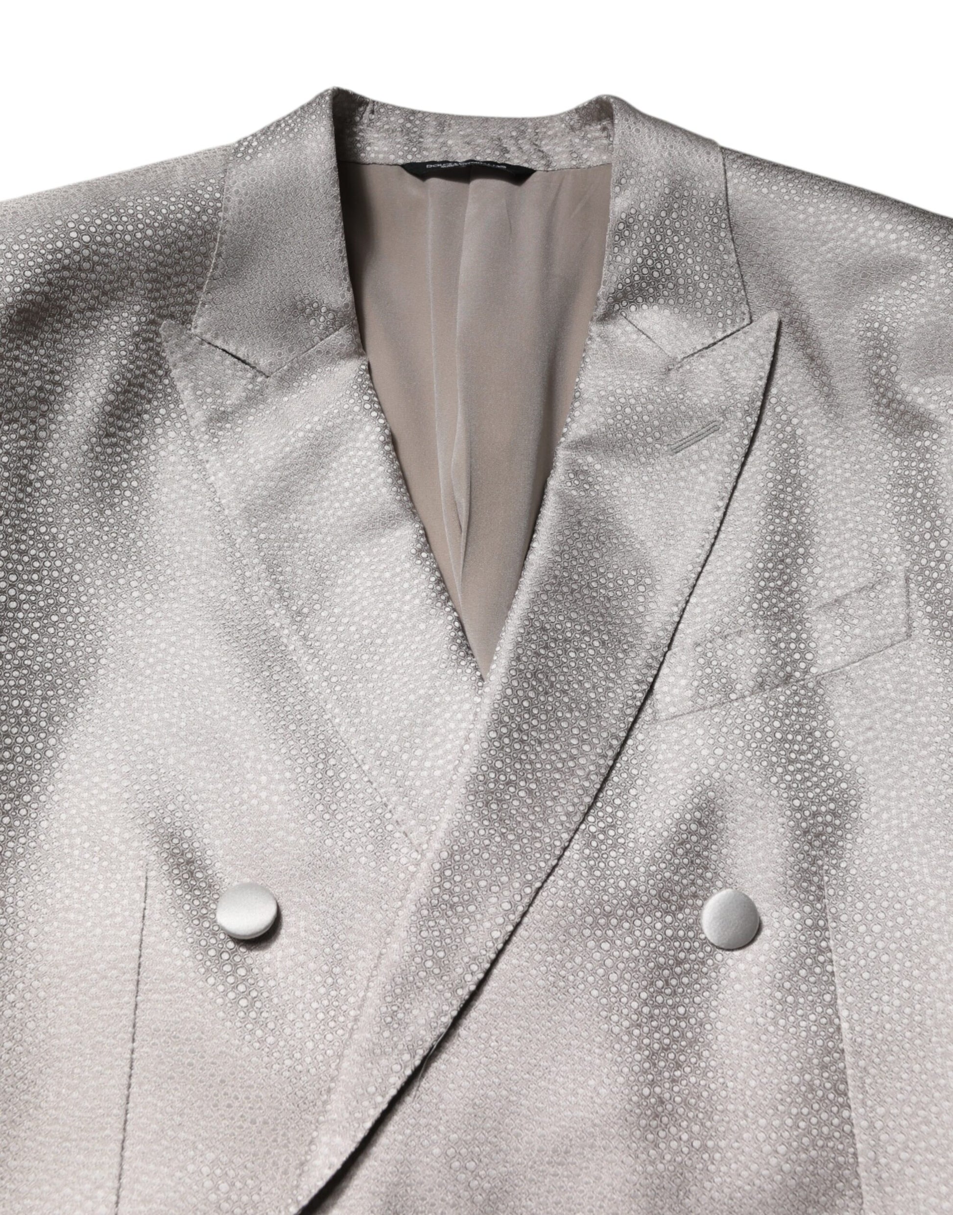 Dolce & Gabbana Light Gray Jacquard Silk Dotted Slim Fit Suit