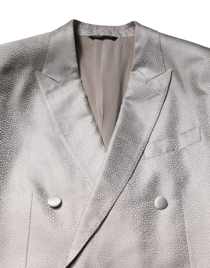 Dolce & Gabbana Light Gray Jacquard Silk Dotted Slim Fit Suit