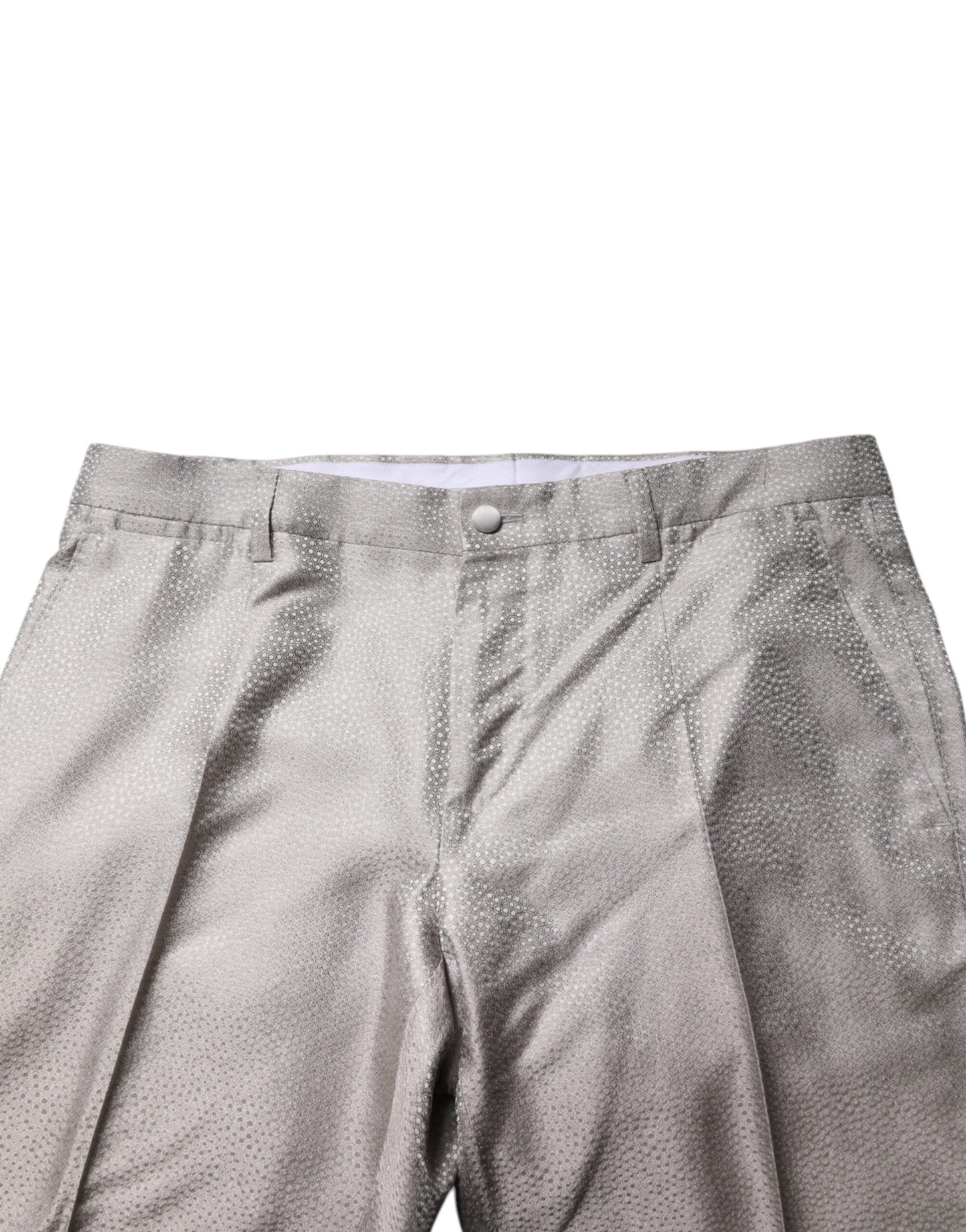 Dolce & Gabbana Light Gray Jacquard Silk Dotted Slim Fit Suit