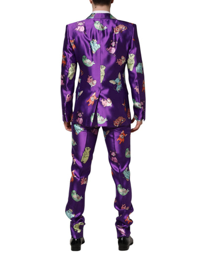 Dolce & Gabbana Purple Silk Animal Print Slim Fit 3 Piece Suit